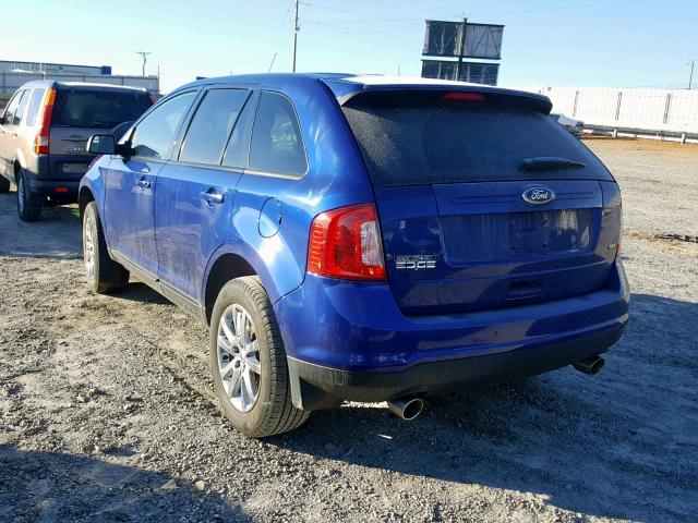 2FMDK3JC9EBA99070 - 2014 FORD EDGE SEL BLUE photo 3