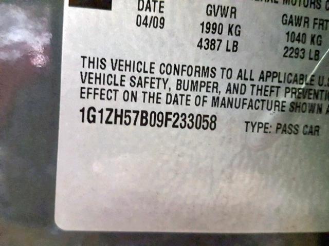 1G1ZH57B09F233058 - 2009 CHEVROLET MALIBU 1LT GRAY photo 10