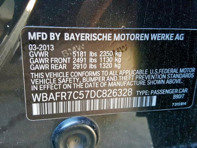 WBAFR7C57DC826328 - 2013 BMW 535 I BLACK photo 10