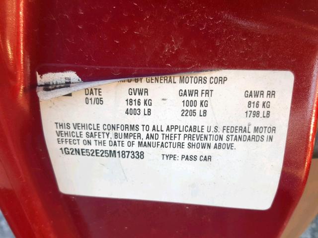 1G2NE52E25M187338 - 2005 PONTIAC GRAND AM S წითელი ფოტო 10