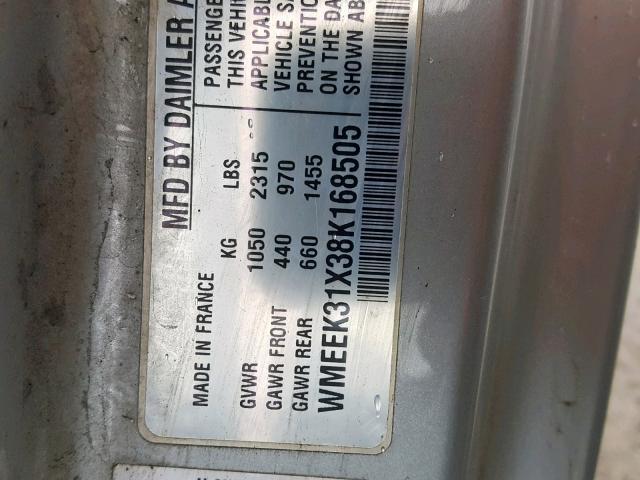 WMEEK31X38K168505 - 2008 SMART FORTWO PAS 黄色 照片 10