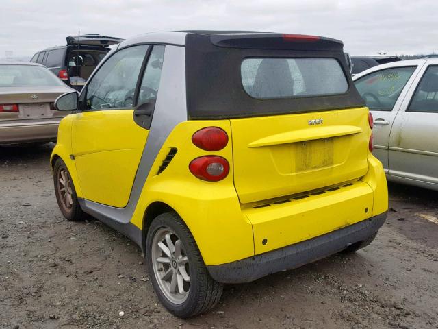 WMEEK31X38K168505 - 2008 SMART FORTWO PAS 黄色 照片 3