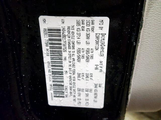 1A8HW58217F507526 - 2007 CHRYSLER ASPEN LIMI BLACK photo 10