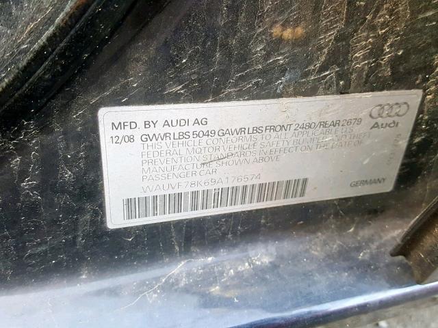 WAUVF78K69A176574 - 2009 AUDI A4 2.0T AV BLACK photo 10