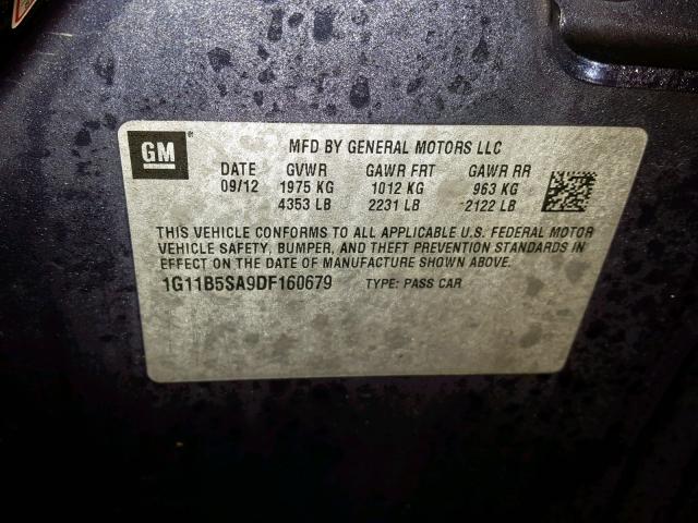 1G11B5SA9DF160679 - 2013 CHEVROLET MALIBU LS BLUE photo 10