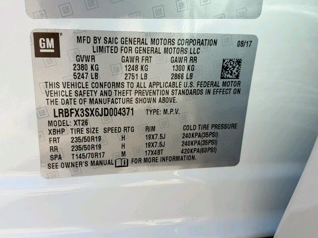 LRBFX3SX6JD004371 - 2018 BUICK ENVISION P WHITE photo 10