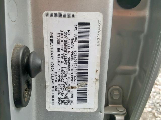 5Y2SL63875Z407708 - 2005 PONTIAC VIBE SILVER photo 10