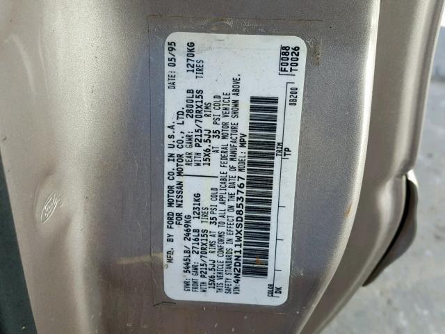 4N2DN11WXSD853767 - 1995 NISSAN QUEST XE GOLD photo 10