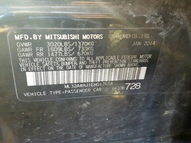 ML32A4HJ1EH017654 - 2014 MITSUBISHI MIRAGE ES BLACK photo 10