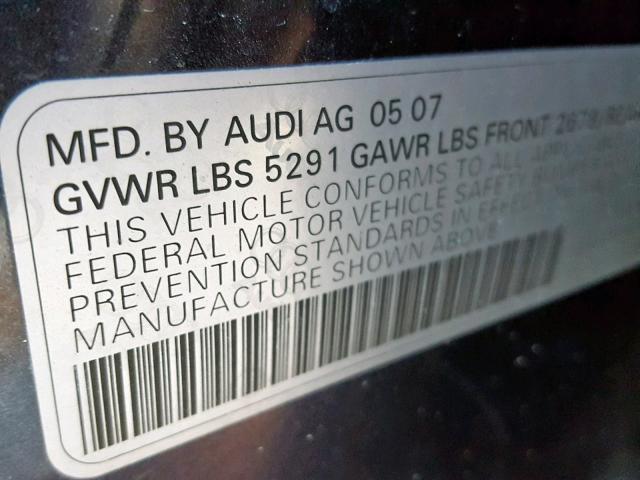 WAUDH74F17N168015 - 2007 AUDI A6 3.2 QUA BLUE photo 10