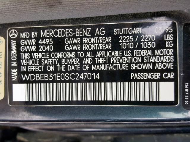 WDBEB31E0SC247014 - 1995 MERCEDES-BENZ E 300D BLUE photo 10