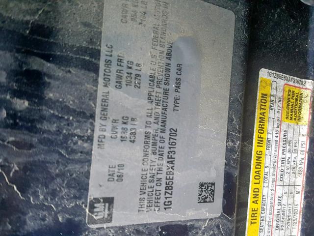 1G1ZB5EBXAF316702 - 2010 CHEVROLET MALIBU LS 蓝色 照片 10