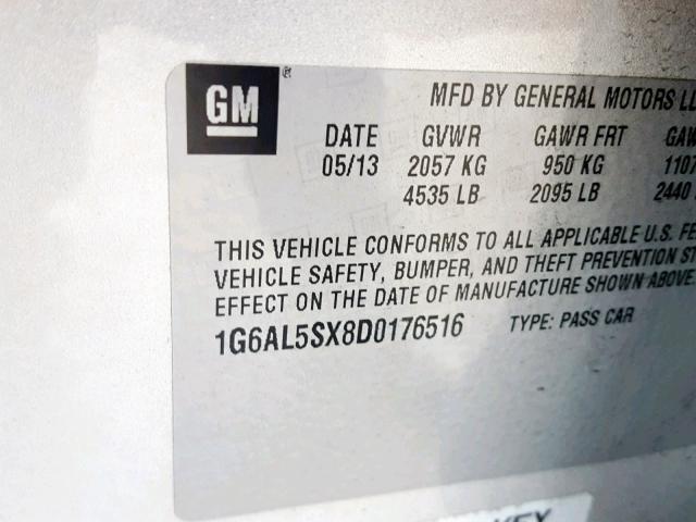 1G6AL5SX8D0176516 - 2013 CADILLAC ATS PREMIU SILVER photo 10