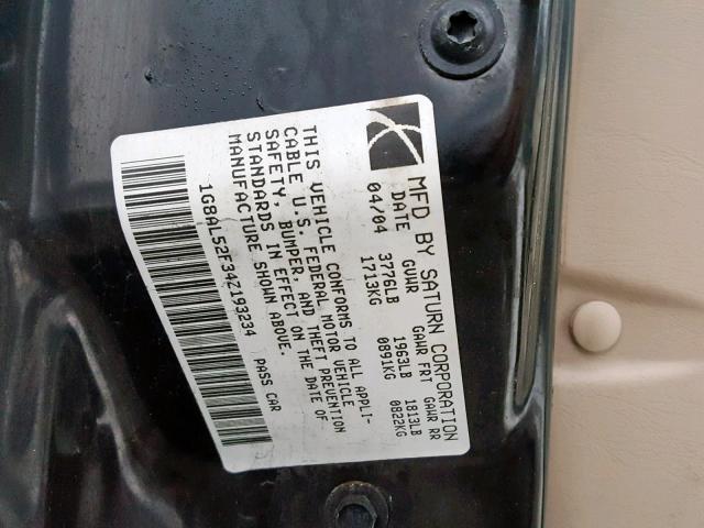1G8AL52F34Z193234 - 2004 SATURN ION LEVEL TAN photo 10