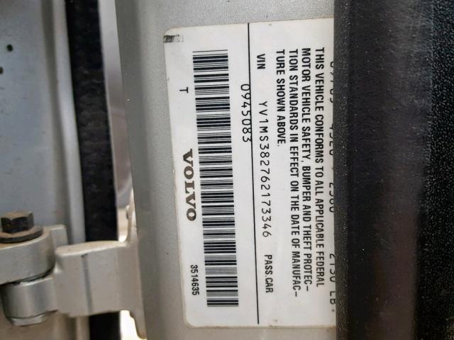 YV1MS382762173346 - 2006 VOLVO S40 2.4I SILVER photo 10