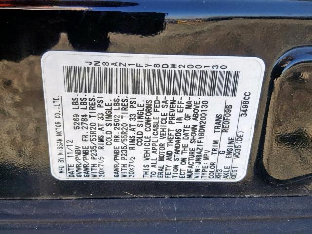 JN8AZ1FY8DW200130 - 2013 NISSAN MURANO CRO BLACK photo 10