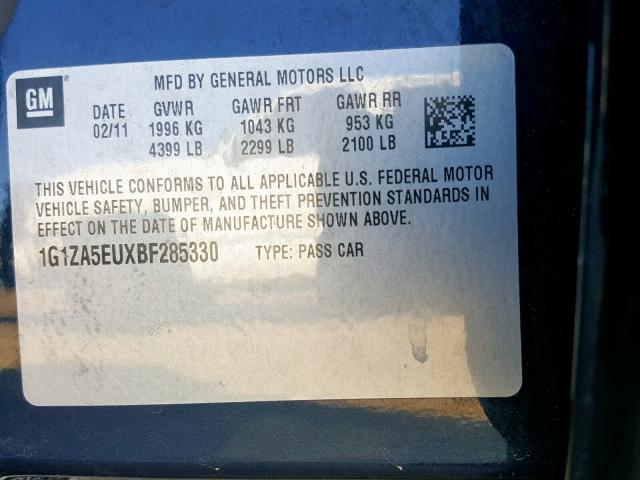 1G1ZA5EUXBF285330 - 2011 CHEVROLET MALIBU LS ლურჯი ფოტო 10