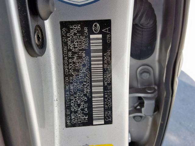 JTHBA30G565170739 - 2006 LEXUS ES 330 SILVER photo 10