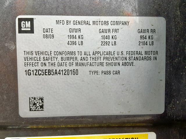 1G1ZC5EB5A4120160 - 2010 CHEVROLET MALIBU 1LT ნაცრისფერი ფოტო 10