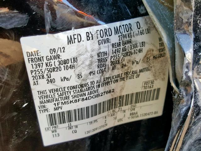 1FM5K8F84DGB27662 - 2013 FORD EXPLORER L BROWN photo 10