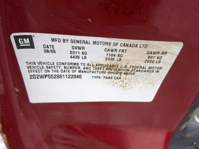 2G2WP552861122846 - 2006 PONTIAC GRAND PRIX MAROON photo 10