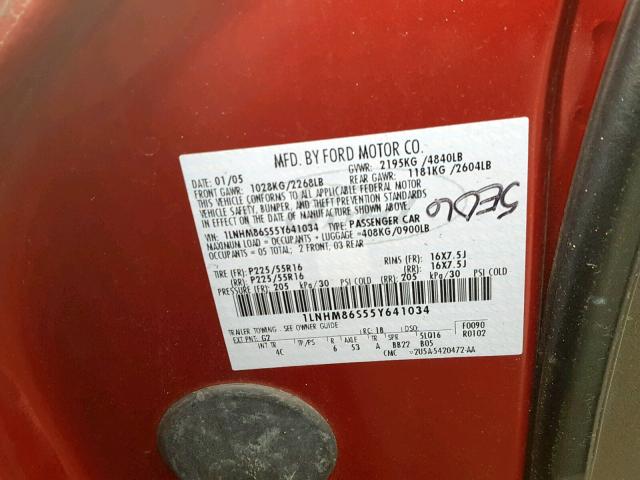 1LNHM86S55Y641034 - 2005 LINCOLN LS RED photo 10