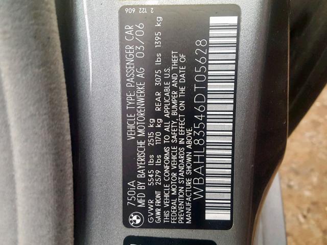 WBAHL83546DT05628 - 2006 BMW 750 I GRAY photo 10