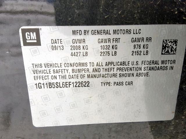 1G11B5SL6EF122622 - 2014 CHEVROLET MALIBU LS GRAY photo 10