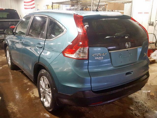 2HKRM4H77EH603042 - 2014 HONDA CR-V EXL BLUE photo 3