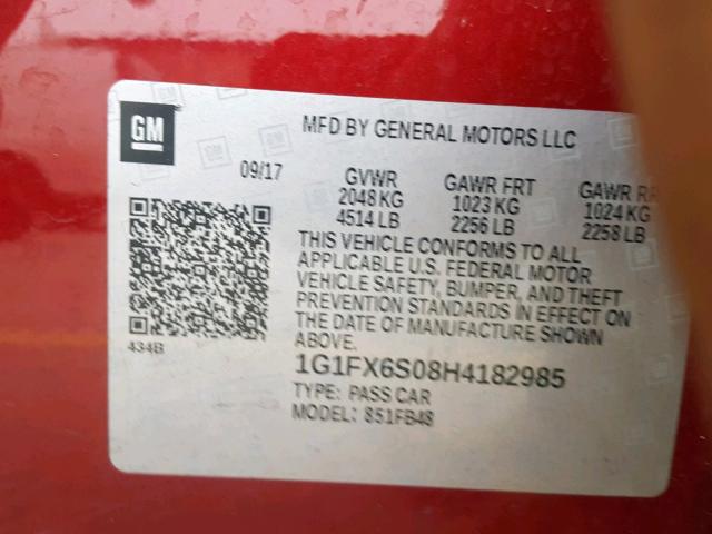 1G1FX6S08H4182985 - 2017 CHEVROLET BOLT EV PR RED photo 10