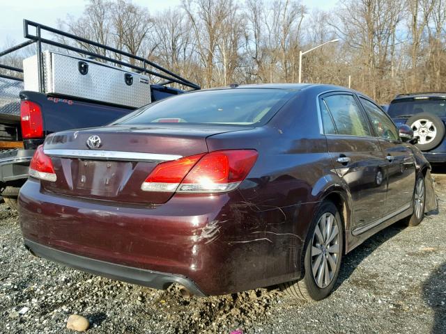 4T1BK3DB3CU456230 - 2012 TOYOTA AVALON BAS MAROON photo 4