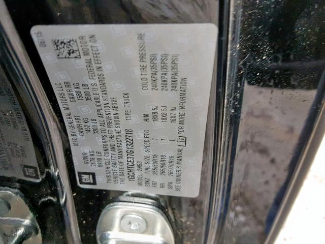 1GCHTCE37G1322718 - 2016 CHEVROLET COLORADO L BLACK photo 10