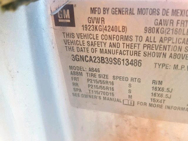 3GNCA23B39S613486 - 2009 CHEVROLET HHR LT SILVER photo 10