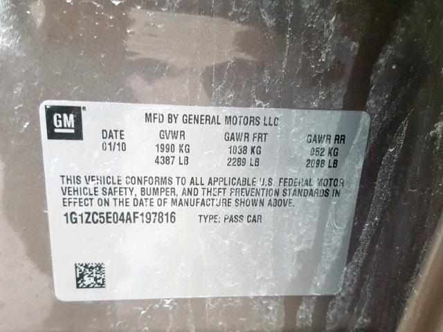 1G1ZC5E04AF197816 - 2010 CHEVROLET MALIBU 1LT BROWN photo 10