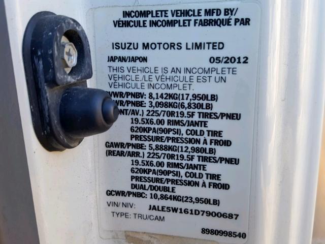 JALE5W161D7900687 - 2013 ISUZU NQR WHITE photo 10