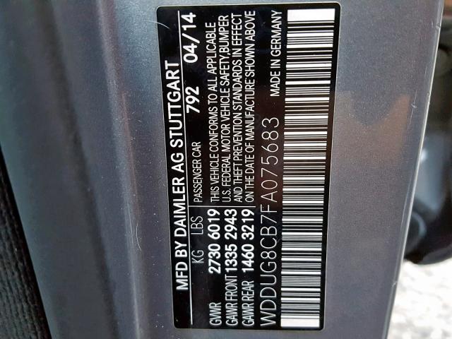 WDDUG8CB7FA075683 - 2015 MERCEDES-BENZ S 550 GRAY photo 10