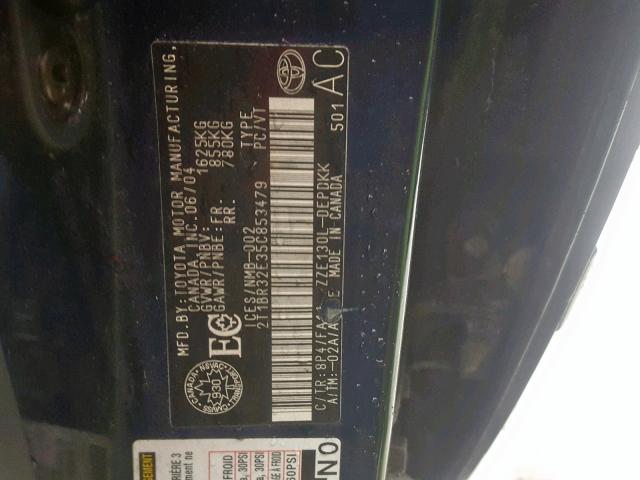 2T1BR32E35C853479 - 2005 TOYOTA COROLLA CE BLUE photo 10