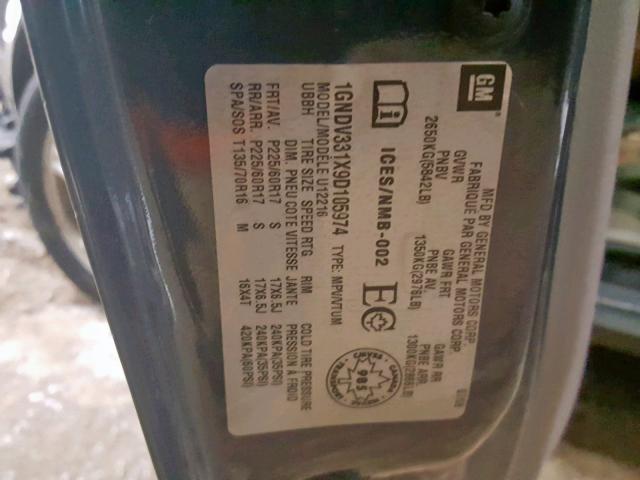 1GNDV331X9D105974 - 2009 CHEVROLET UPLANDER L Boz foto 10