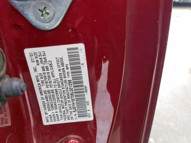 5J6YH18708L001298 - 2008 HONDA ELEMENT EX RED photo 10