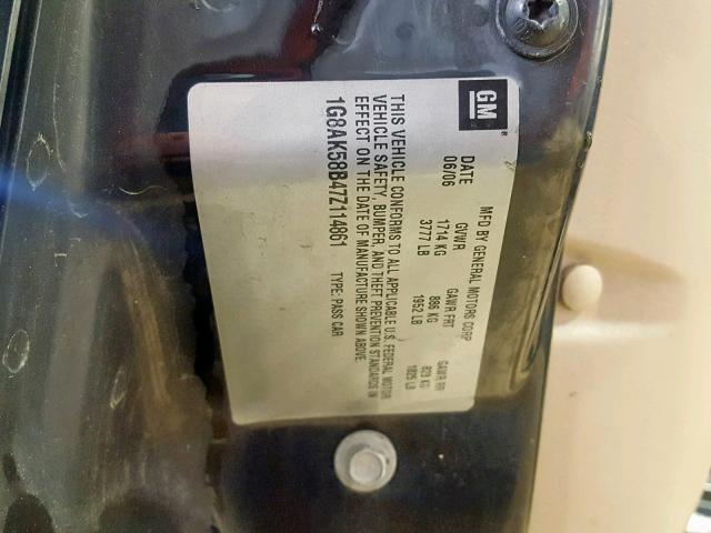 1G8AK58B47Z114861 - 2007 SATURN ION LEVEL BLACK photo 10