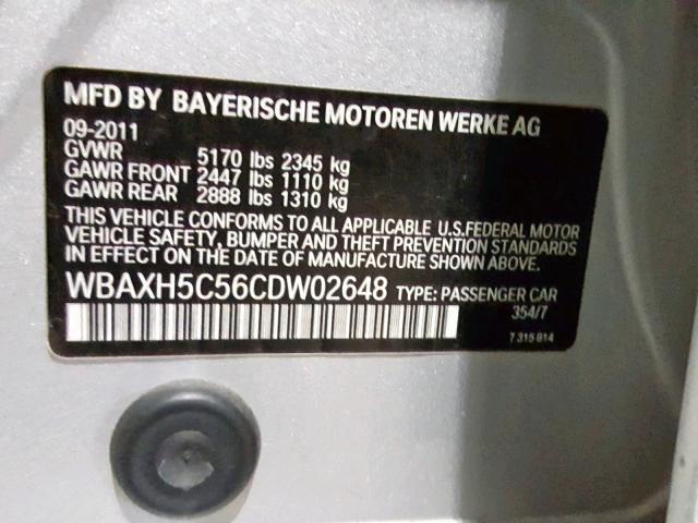 WBAXH5C56CDW02648 - 2012 BMW 528 XI SILVER photo 10