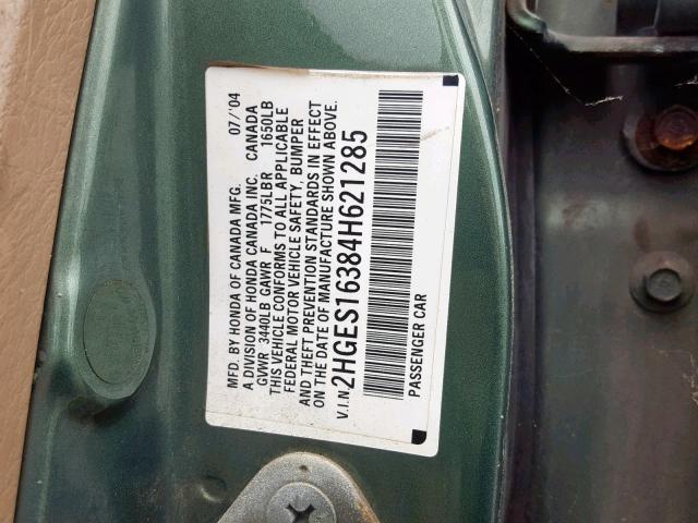 2HGES16384H621285 - 2004 HONDA CIVIC DX V GREEN photo 10