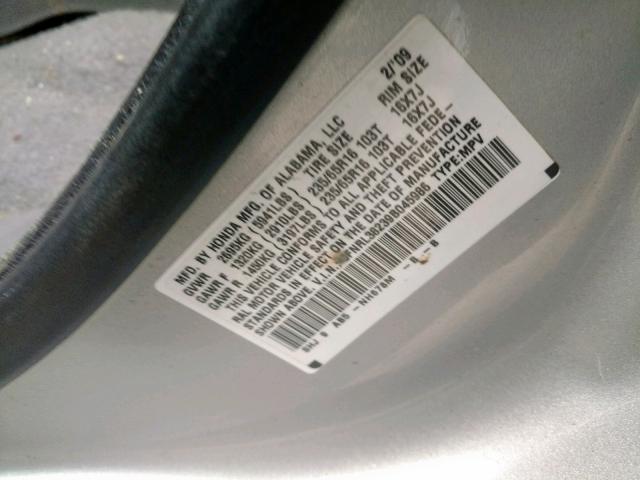 5FNRL38239B045986 - 2009 HONDA ODYSSEY LX SILVER photo 10