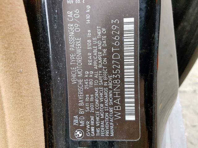 WBAHN83527DT66293 - 2007 BMW 750 BLACK photo 10