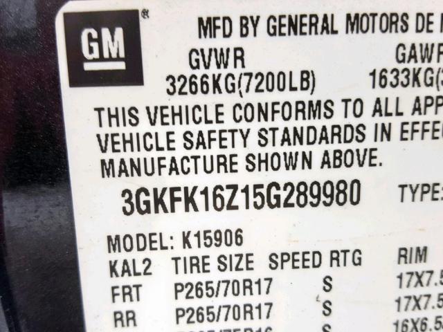 3GKFK16Z15G289980 - 2005 GMC YUKON XL K GRAY photo 10