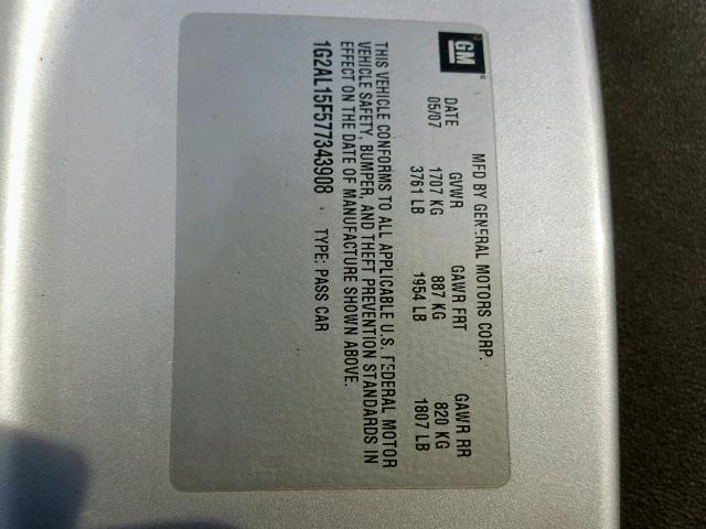 1G2AL15F577343908 - 2007 PONTIAC G5 SILVER photo 10