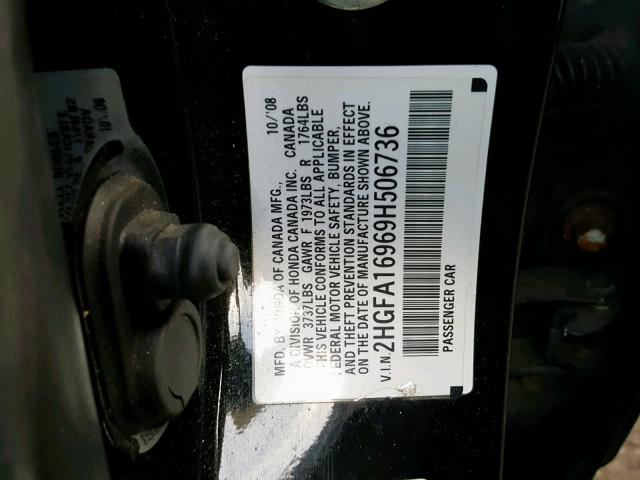 2HGFA16969H506736 - 2009 HONDA CIVIC EXL BLACK photo 10