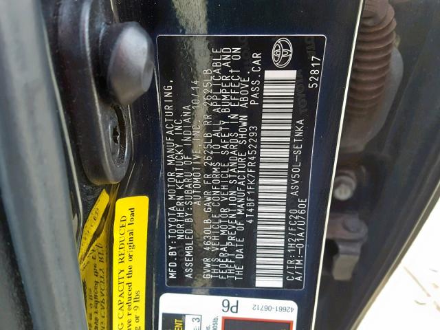 4T4BF1FK7FR452293 - 2015 TOYOTA CAMRY LE BLUE photo 10