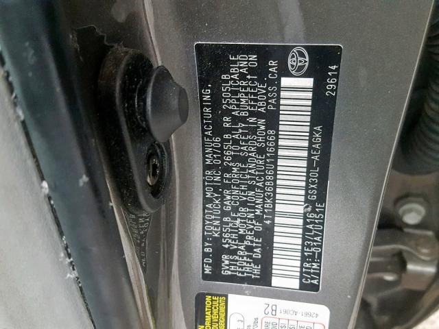 4T1BK36B86U116668 - 2006 TOYOTA AVALON XL GRAY photo 10