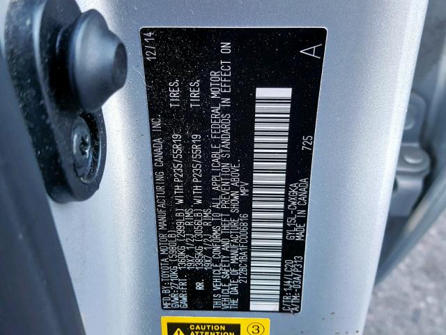 2T2BC1BA1FC006816 - 2015 LEXUS RX 450H SILVER photo 10